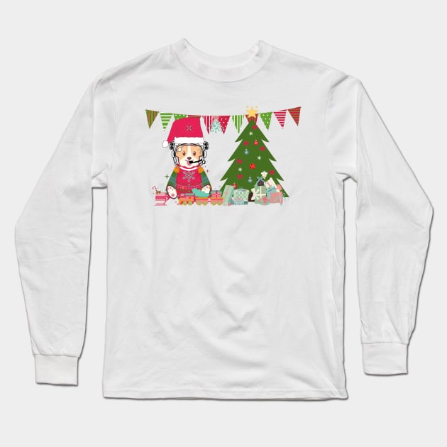 Space Corgi celebrates Christmas! - The Cool Astronaut Puppy! Long Sleeve T-Shirt by LukjanovArt